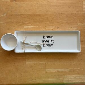 'Home Sweet Home' White Ceramic Serving Tray Set